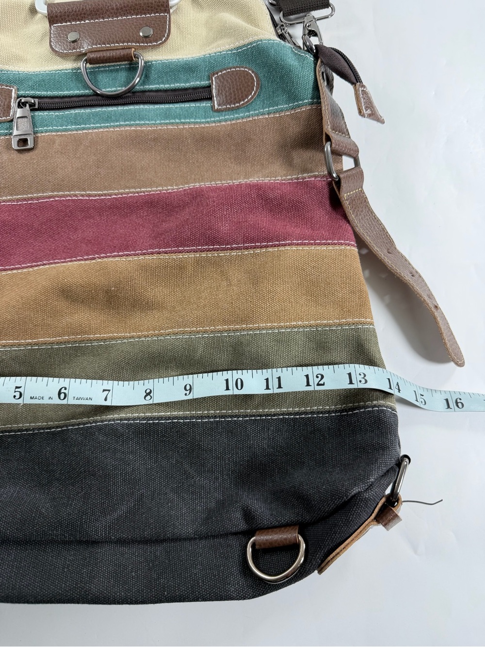 MANJIANGHONG Striped Heavy Canvas Convertible Backpack Tote Crossbody Travel Bag - Picture 8 of 11